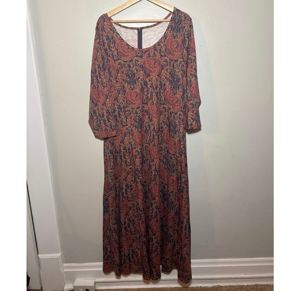 Women's Size 2X Soft Surroundings Alcott Floral Maxi Dress 3/4 Sleeve Scoop Neck - Picture 3 of 9